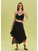 Black Skirt with Elastic Waist and Tie Detail 4519